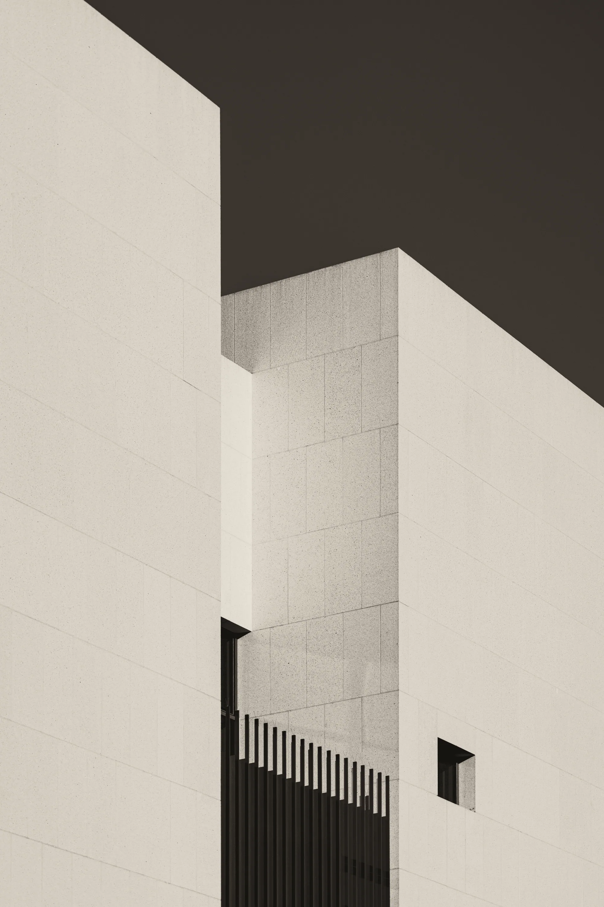 White building facade with stepped volumes